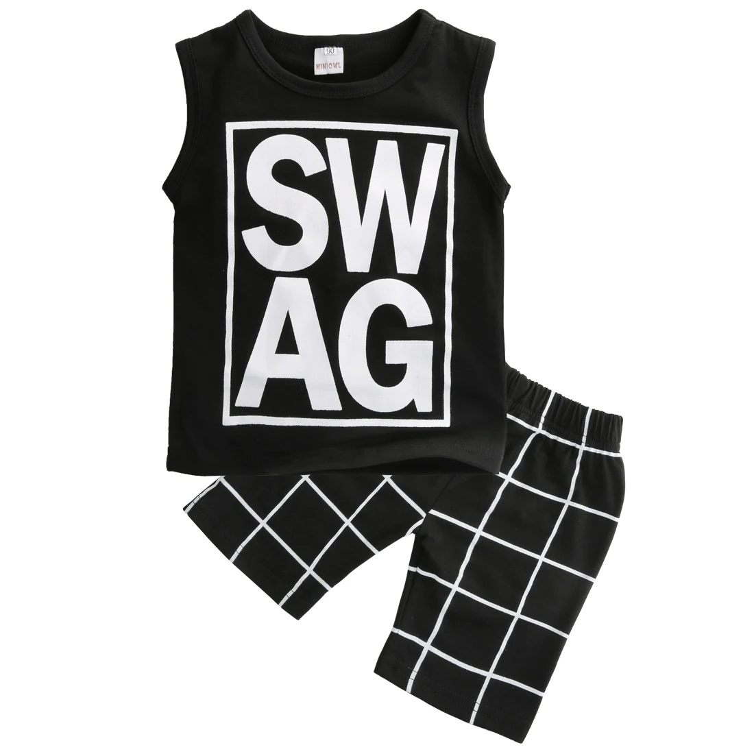 SWAG/черный крутой Повседневный комплект из 2 предметов футболка для маленьких