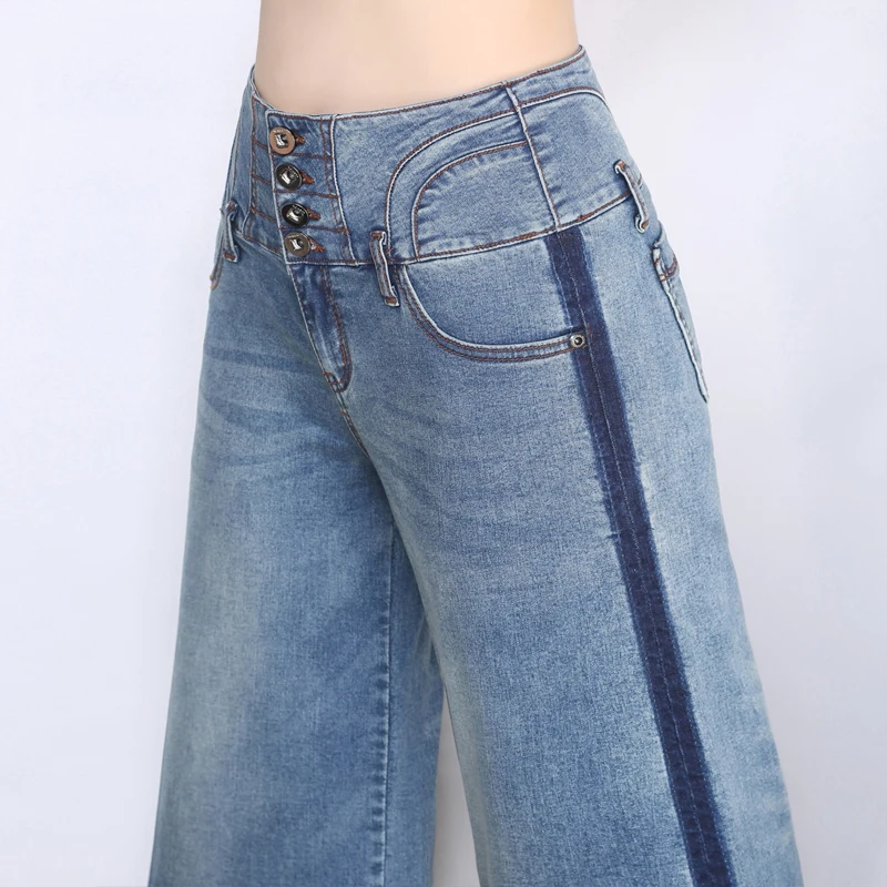 Xisteps 2020 New Women Jeans Wide Leg Straight Trousers High Strech Calf-length Pantalon Sexy Femme Loose Pant Plus Size