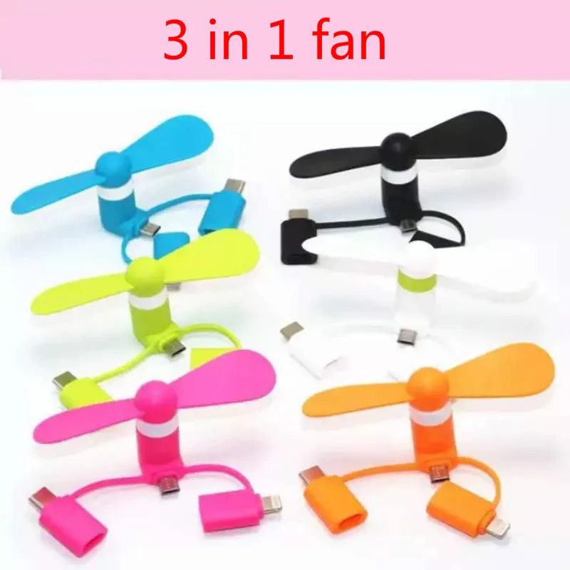 

3 IN 1 Travel Portable Cell Phone Mini Fan Cooling Cooler For Micro USB C For iPhone 5 6 6S 7 Plus 8 X for Android Type-c