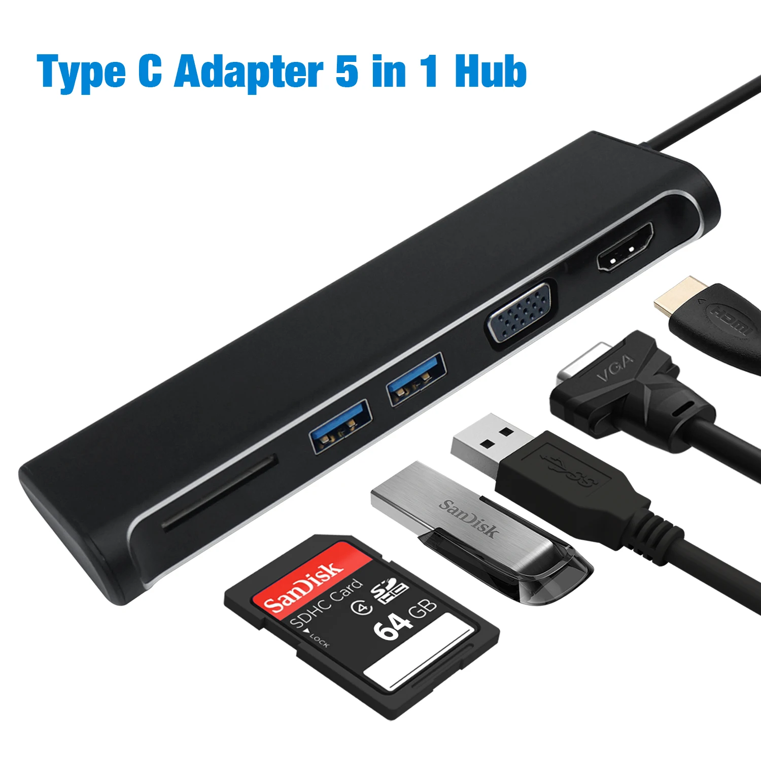 

YUNCLOUD USB Type-C HUB USB C 3.1 4K HDMI-Compatible Adapter 3.5mm headphone jack VGA RJ45 SD/TF USB 3.0 adapter