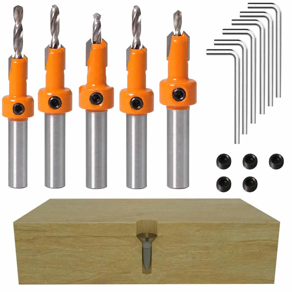 

5Pcs/set 8/10mm HSS Countersink Drill Bit Screw Woodworking Chamfer Tool Quick Change Wood Hole Drills Bit round Shank+ Wrench