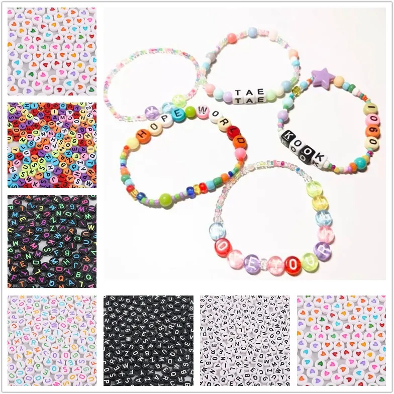 

100Pcs Mixed English Letter Acrylic Beads Flat Round Alphabet Beads For DIY Craft Charms Bracelet Jewelry Making Accessories