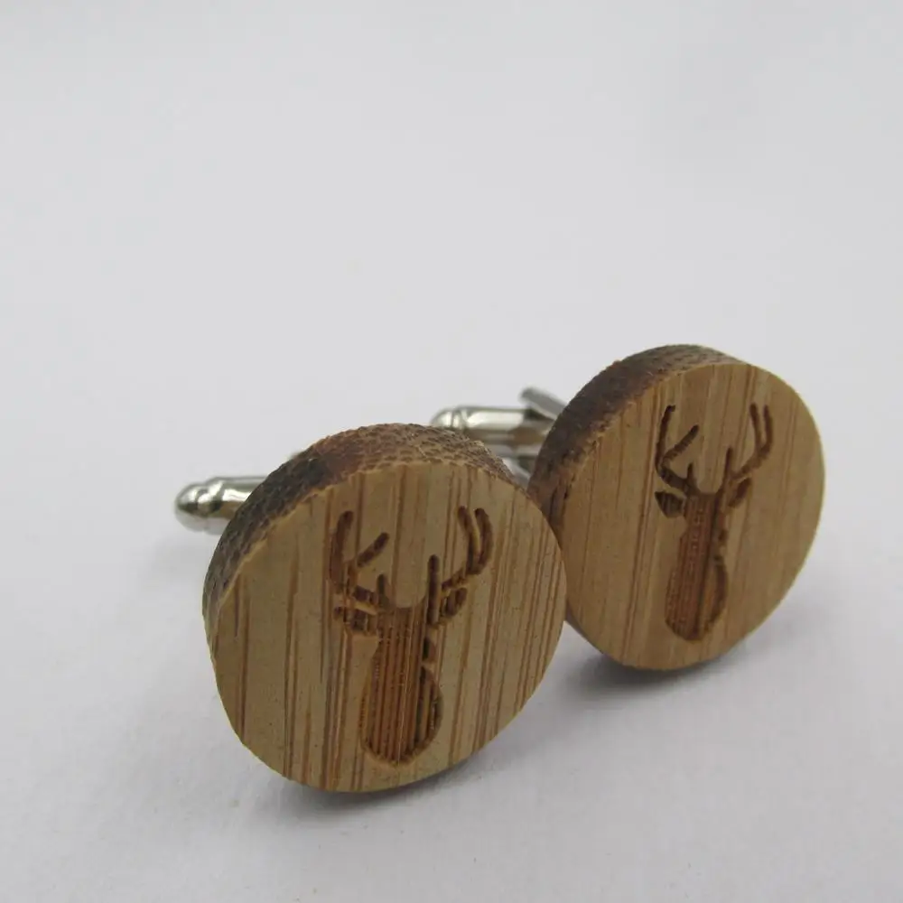 deer head Модные деревянные Запонки для мужчин, запонки в виде оленя, динозавра, волка, летучей мыши, свадебные аксессуары - Metal color: deer head