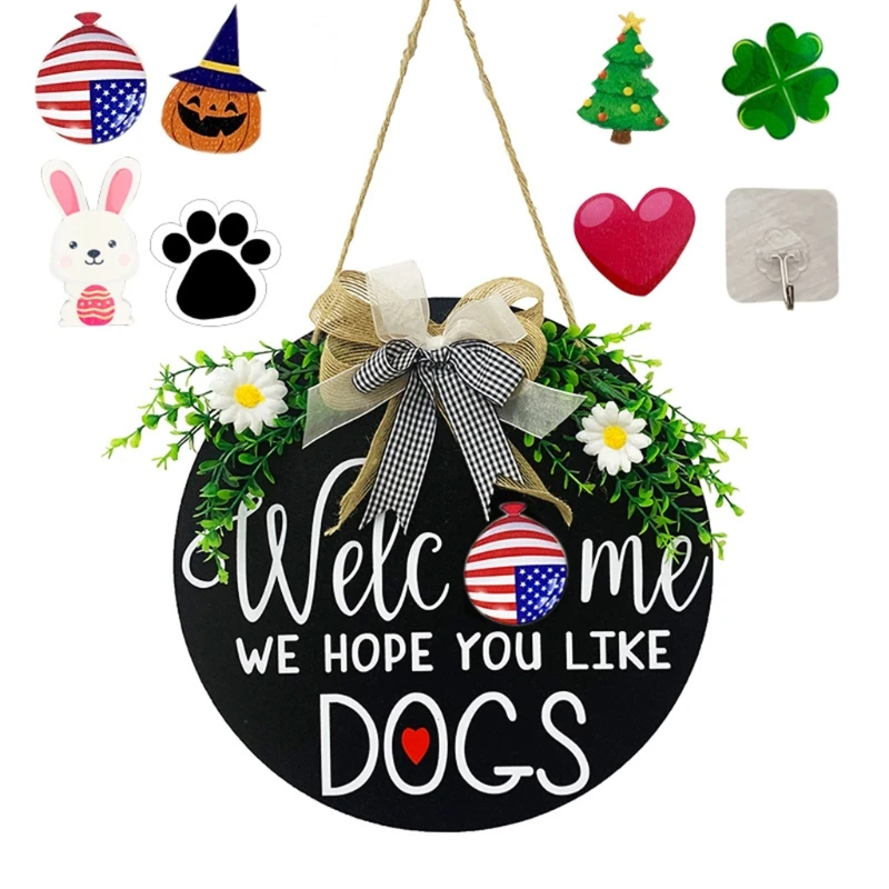 

Деревянные Добро пожаловать спереди дверная табличка с поддельными зелени лук уютно в клетку венок подвесной оконный орнамент для дом для ...