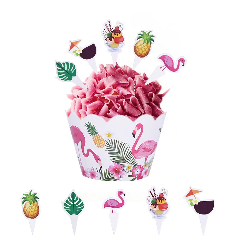 24 шт. Симпатичные розовые Фламинго обертки для кексов топпер торта тропическая