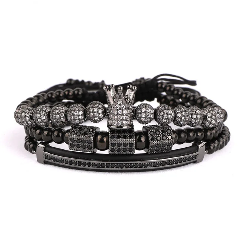 3 шт./компл. мужские Роскошные CZ короны плетеные микро кубические циркониевые