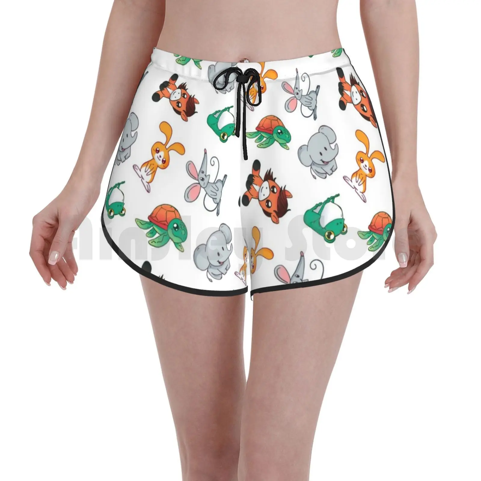 

Шорты для плавания женские пляжные с мультяшным принтом, милые пляжные шорты с рисунком животных, лягушка, кролик, слон, мышь, Ослик, море