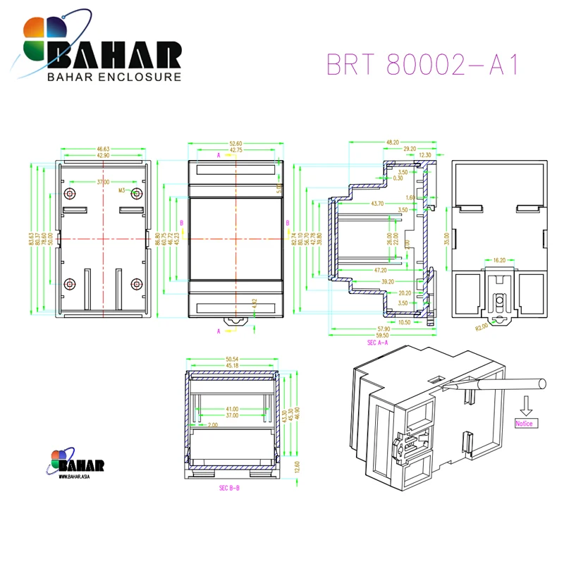 BAHAR 1 шт. промышленный din-рейку пластиковый корпус abs электронный проект Чехлы diy din-рейку распределительная коробка для проводов BRT80002
