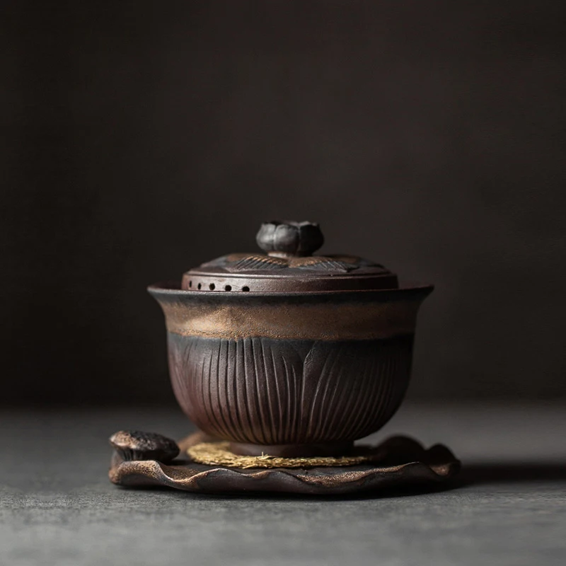 

Керамический чайник Sancai Gaiwan в стиле ретро, чайный чайник Gaiwan Lotus китайские чайные наборы кунг-фу, чайные наборы, посуда для напитков, домашни...