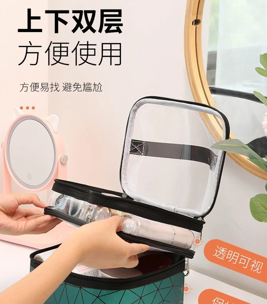 Чехол для макияжа портативная женская сумка большой органайзер прозрачная