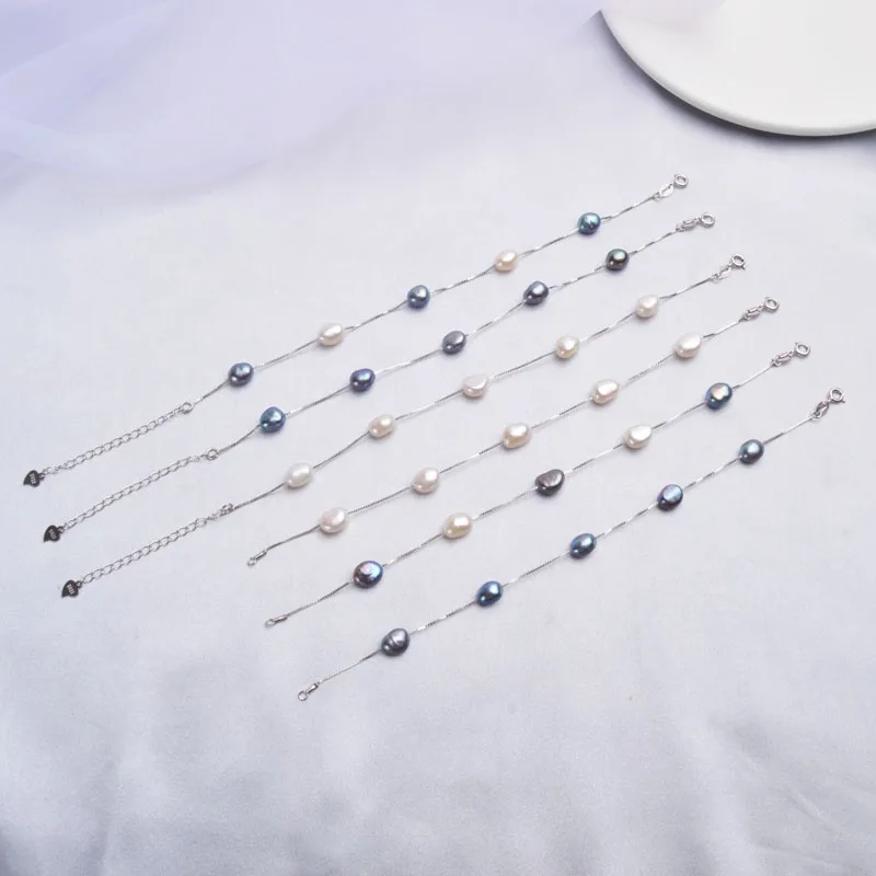 Женский браслет ASHIQI жемчужный из натурального серебра 925 пробы в стиле барокко 6 7