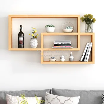 Double Ring Shape Solid Wood Bookcase Rack Wall Hanging Wine Rack Oak CD Rack Wall Mounted Type Storage Shelf