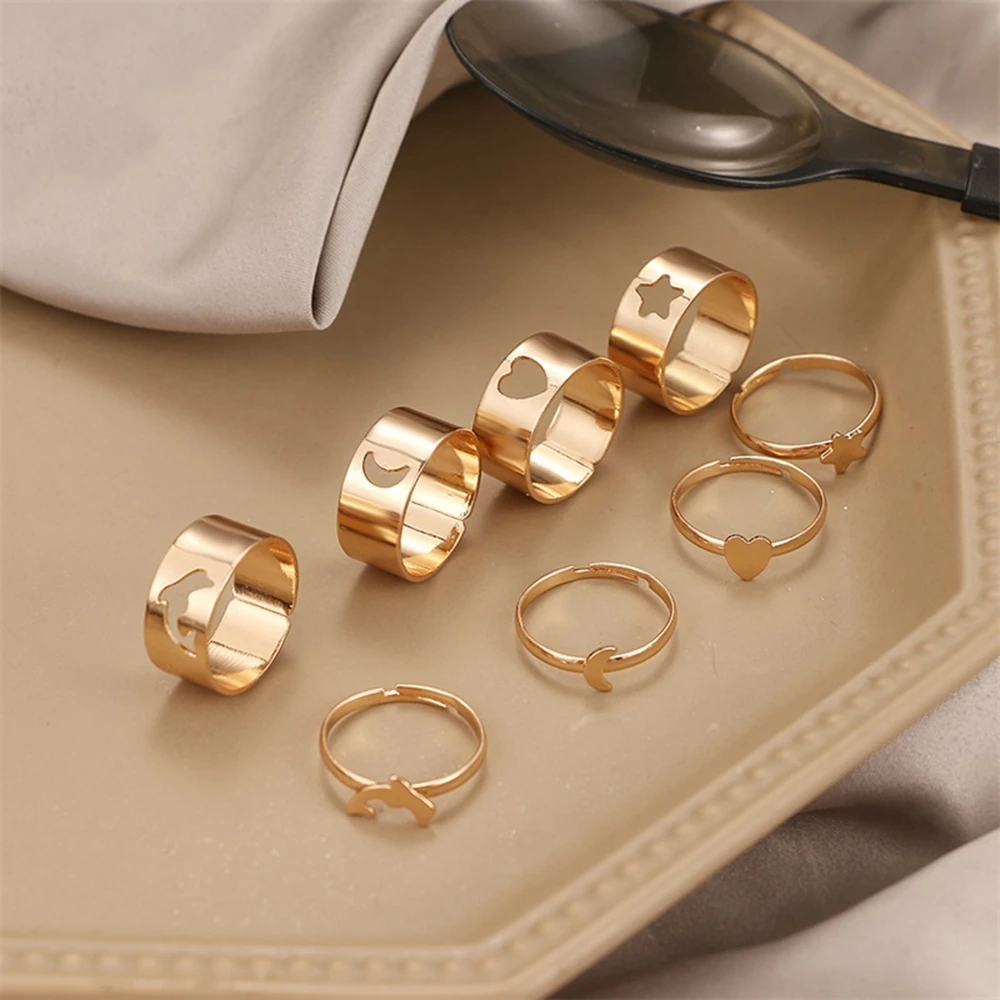 RU трендовые золотые Цвет сердце бабочка набор колец для женщин и мужчин Луна