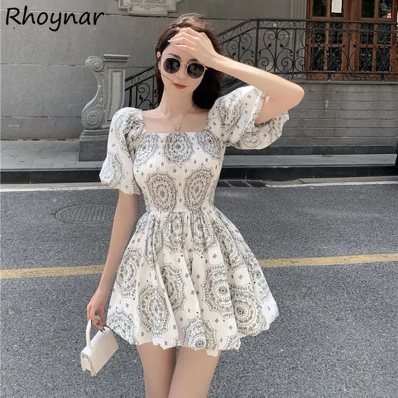 

Женское мини-платье с квадратным вырезом, коротким рукавом-фонариком