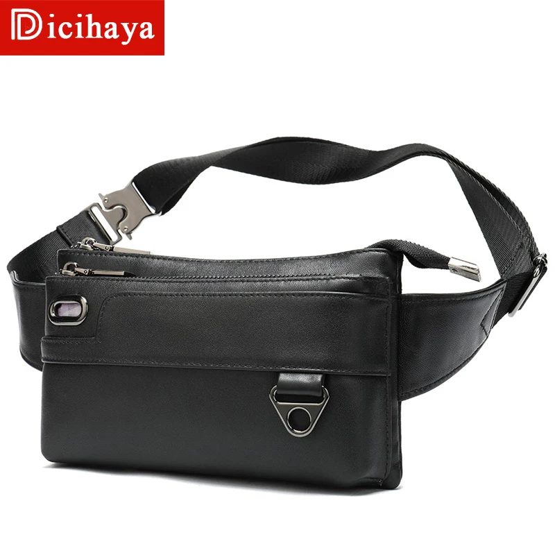DICIHAYA Men And Women Sheepskin Pockets Outdoor Leisure Sports Mobile Phone Bag Multifunctional Earphone Hole Chest Bag