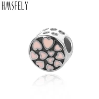 hmsfely 316l stainless steel womens charm big hole beads for diy bracelet necklace jewelry making accessories pink heart beads