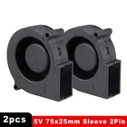 2 шт. Gdstime 7525 75 мм x 25 мм 75 мм вентилятор постоянного тока 5 в 2 контакта бесщеточная турбоцентрифуга охлаждающий вентилятор 75 мм 25 мм радиатор кулер 3000 обмин