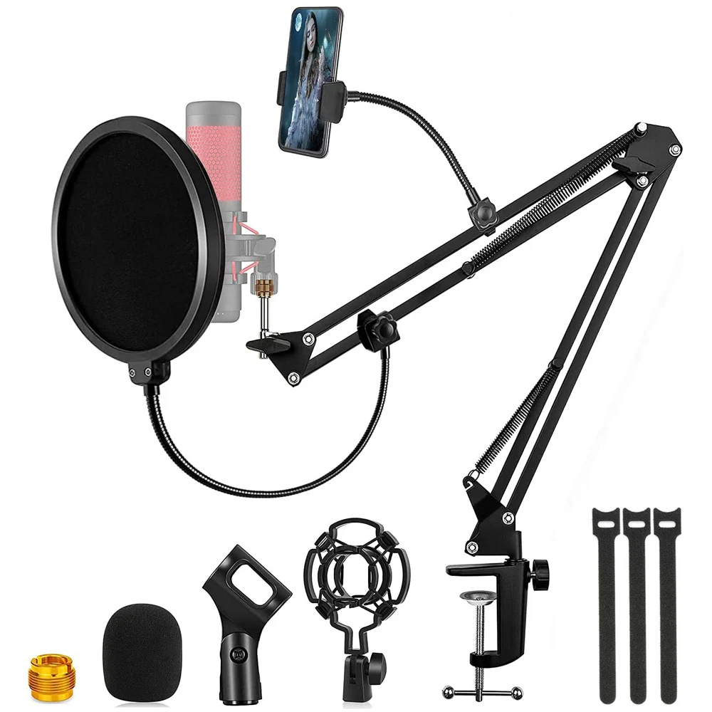 Soporte de micrófono mejorado, brazo de brazo con filtro Pop para pantografo Yeti azul, soporte de micrófono con soporte de choque