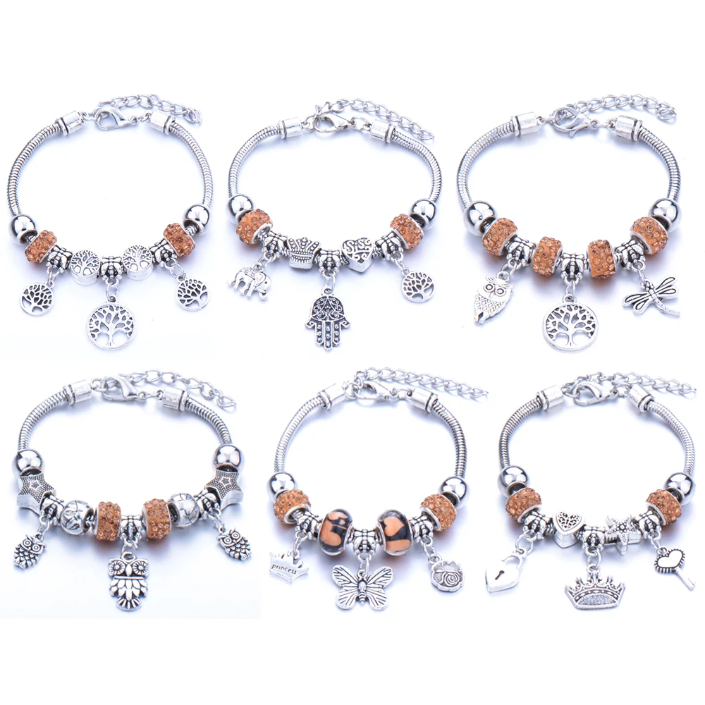 

Dropshipping Yellow Series Tree of life crown pendant Brand Charm Bracelet & Bangles For Women Fashion Jewelry Beads Bracelets
