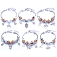 dropshipping yellow series tree of life crown pendant brand charm bracelet bangles for women fashion jewelry beads bracelets