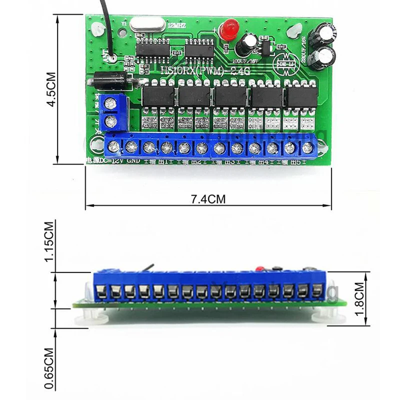 

1set HS10PWM 2.4G 10CH Remote Controller Kit DC 2.8-3.3V Transmitter Receiver Wireless Control Distance 50m for DIY RC Model Car