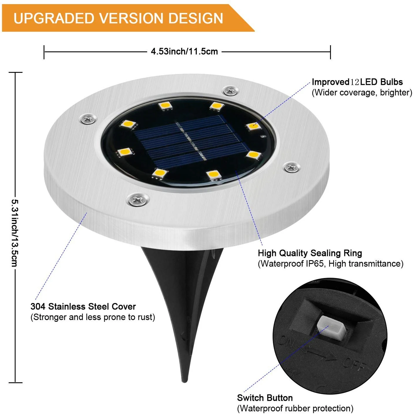Солнечный дисковый светильник s Открытый 12 Светодиодный наземный солнечный