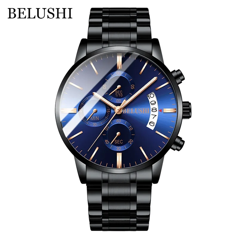 Relojes часы мужские модные спортивные кварцевые часы мужские часы с хронографом высококачественные Бизнес водонепроницаемые часы Relogio Masculino - Цвет: Black Blue Gold