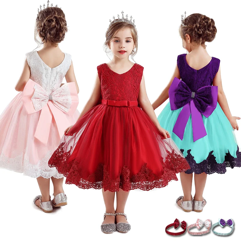 Red Chirstmas Party Dress Girl Lace Princess Frocks Tutu Flower Girls Wedding Gown Chilren Evening Wear Kids Dresss | Детская одежда и