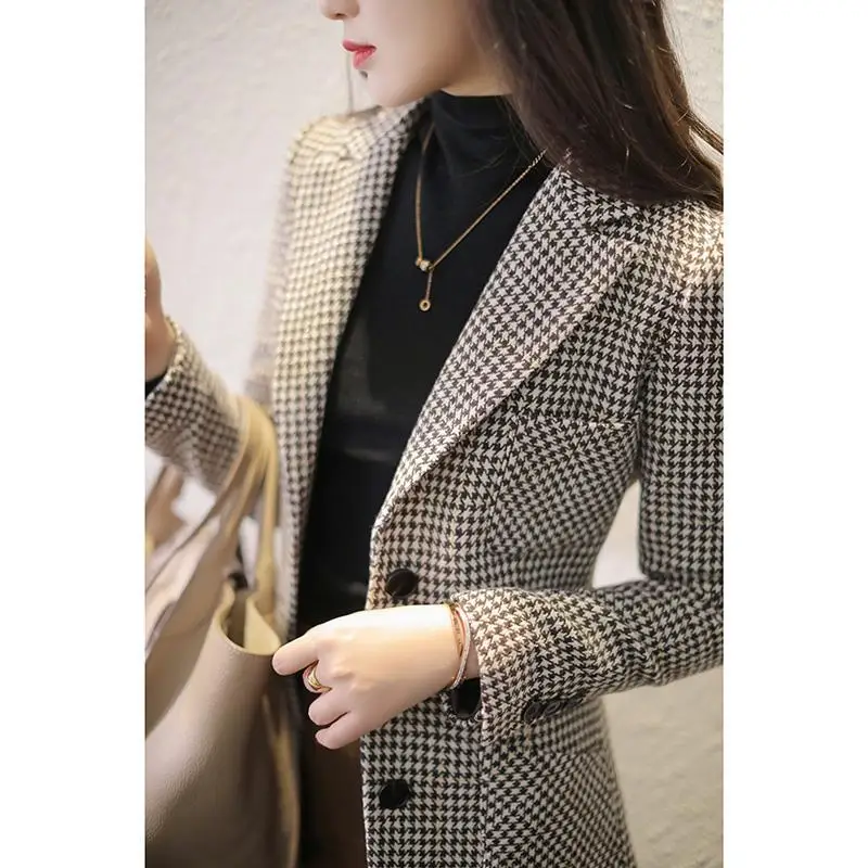 

2021 spring new fashion slim waist Plaid Blazer women's temperament is thin