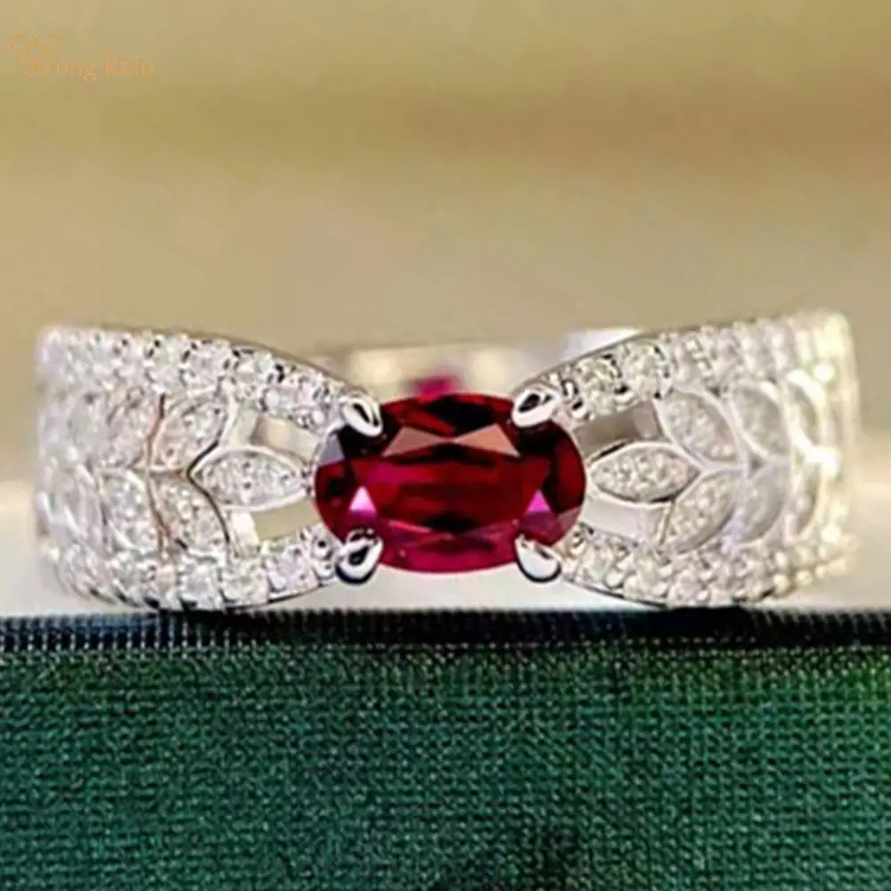 

Женское Винтажное кольцо Wong Rain, элегантное овальное кольцо из стерлингового серебра 925 пробы с рубином, ювелирное изделие