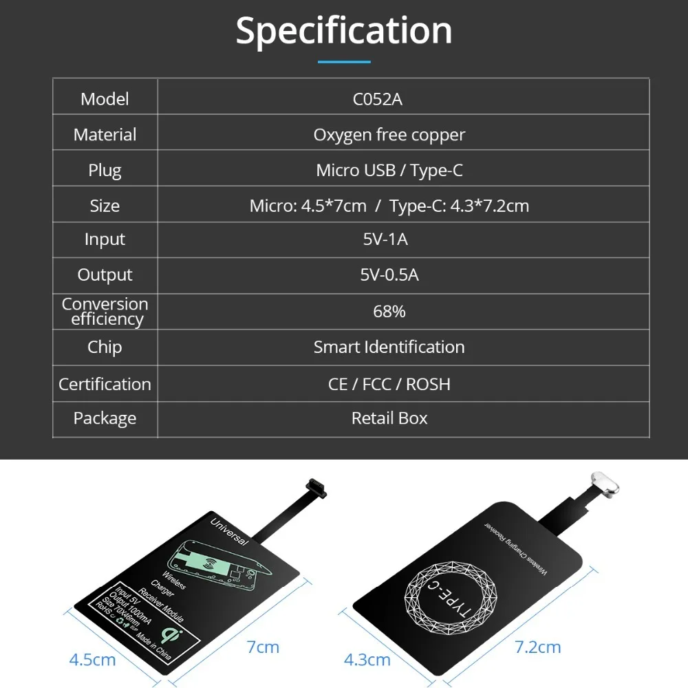 Беспроводной зарядный приемник для Samsung Универсальный Android Micro Usb Type-c Qi
