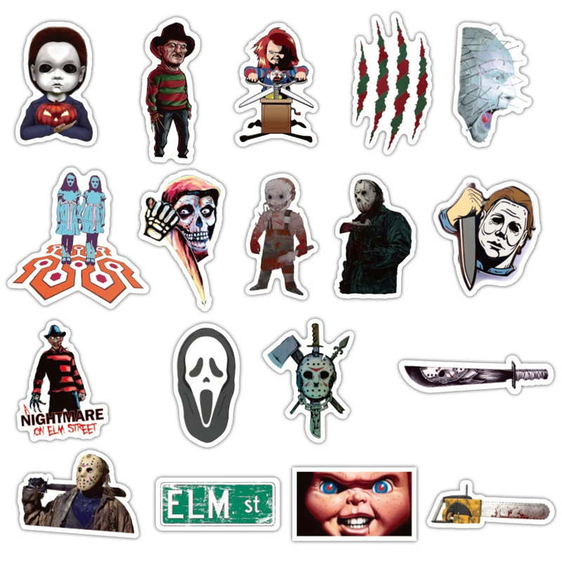 Caja de juguetes de dibujos animados para ni&ntilde;os, paquete de 10/30/50 unids/paquete de calcoman&iacute;as de grafiti de pel&iacute;culas de terror, para motocicleta, monopat&iacute;n, tel&eacute;fono m&oacute;vil-4