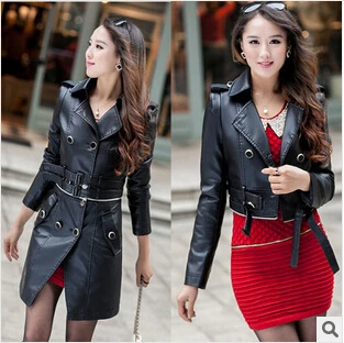 2023 two L-5XL new wear style women autumn winter leather jacket Europe and the United States fashion zipper long coats S1444