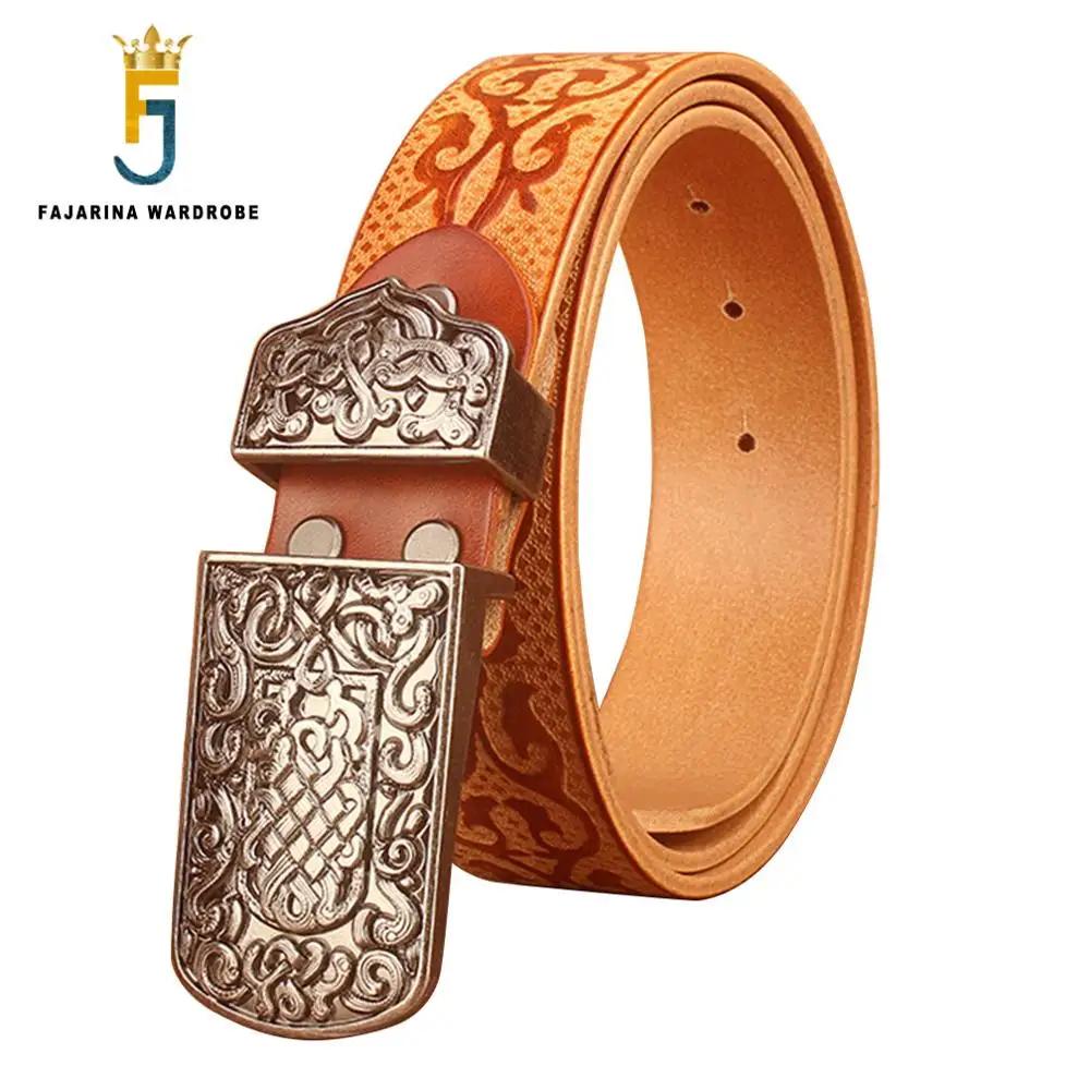 FAJARINA Quality Design Chinese Ethnic Style Auspicious Pattern Embossing Cow Genuine Leather Belt for Men 3.8cm Wide N17FJ772