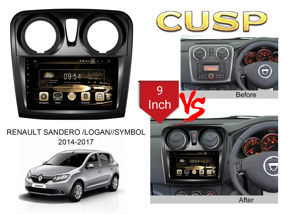 

Автомобильный GPS-навигатор DSP Android 9, без автомобильного DVD-плеера для Renault Sandero/Logan 2014 +, автомобильное стерео радио, мультимедийный плеер, голо...