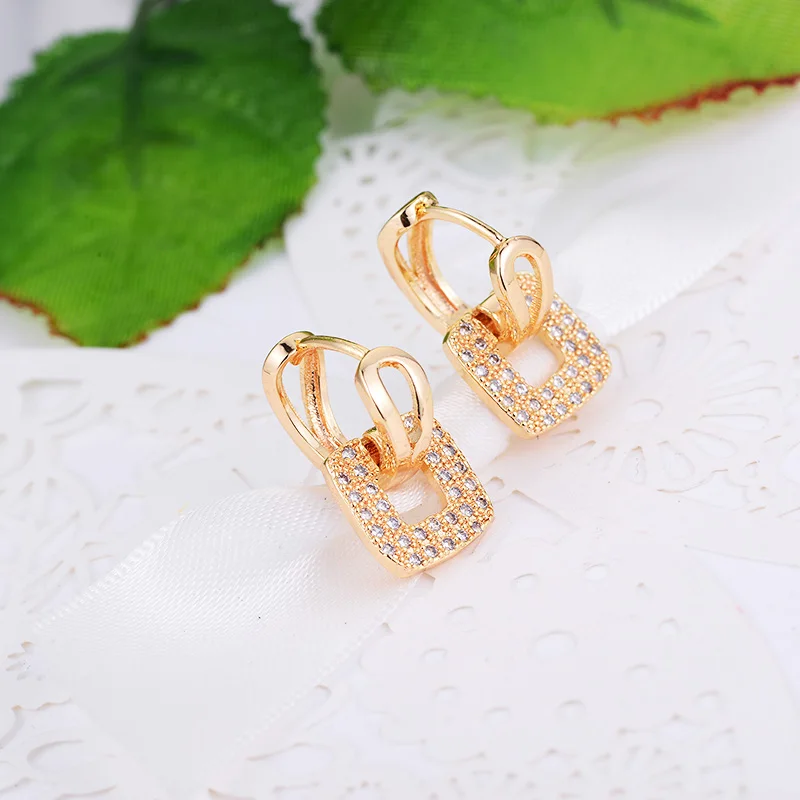 Новые модные квадратные циркониевые Висячие серьги для женщин с золотым и