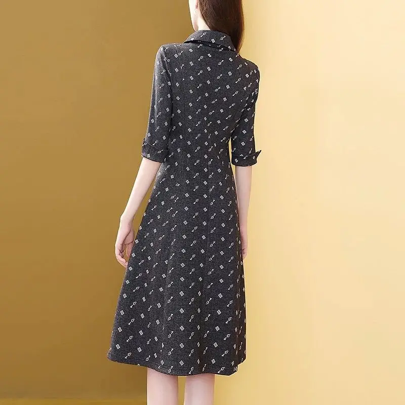 

Printed plaid dress 2021 new style women's fashion polo collar waist slimming shirt skirt