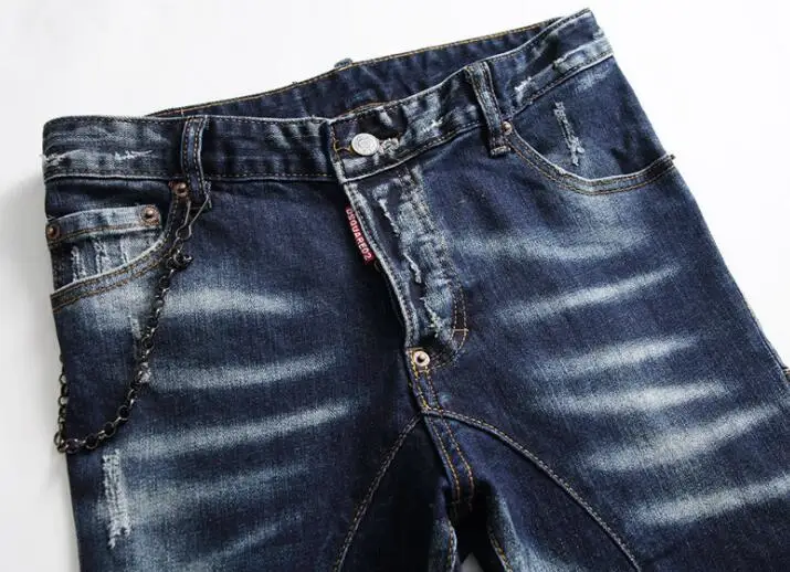 для мужчин джинсы tattered paint stitching men's slim stretch jeans blue embroidered beggar pants Autumn and winter new