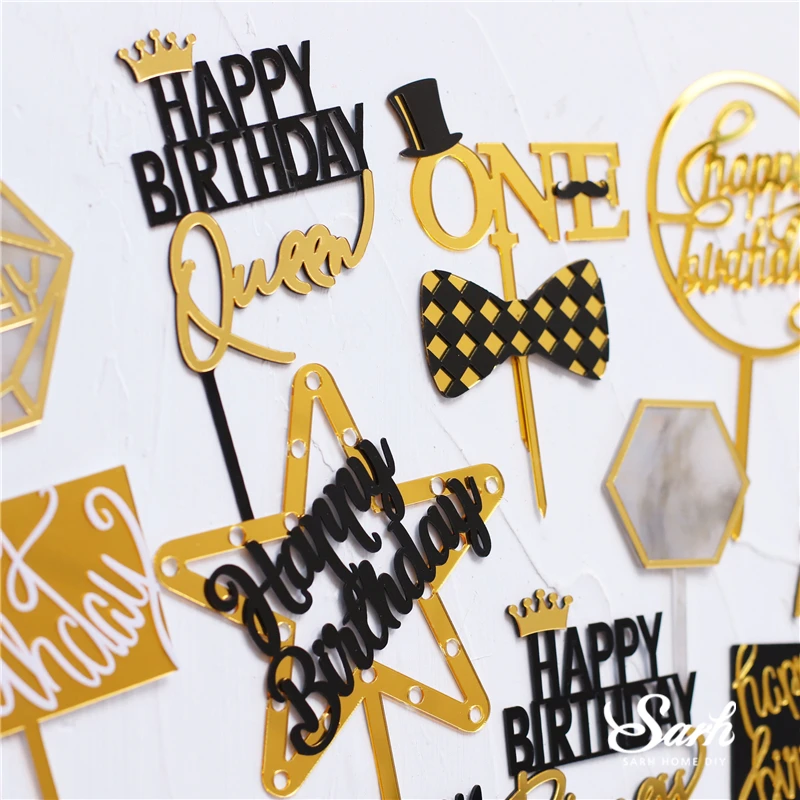 Золотая Серебряная акриловая коллекция сердца Топпер для торта С Днем Рождения