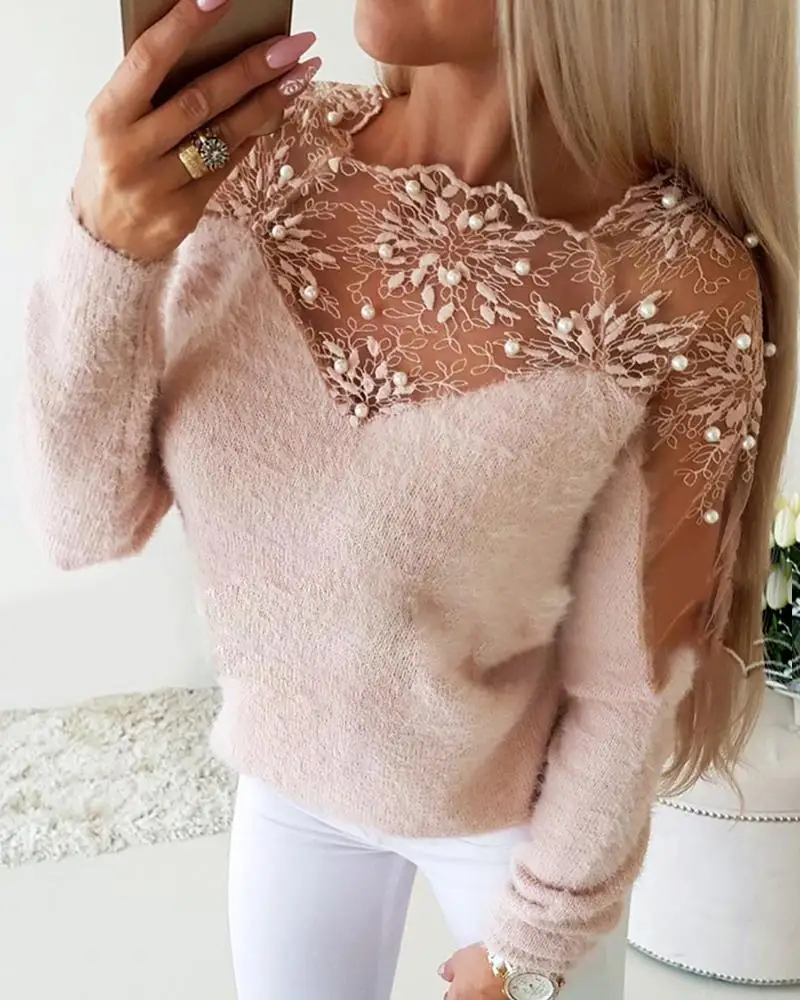 

JCHB 2021 new Women lace patchwork sweater beautiful