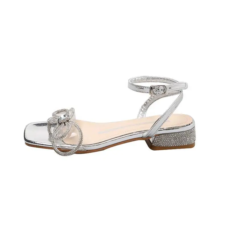 

2021 Summer Women's Sandals Butterfly-knot Thick Heel Fashion Roman Shoes Woman Ankle Strap Crystal Gladiator Sandalias Mujer