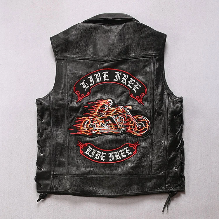 

Leisure Motorcycle Leather Vest men's Club flame Knight top leather vest