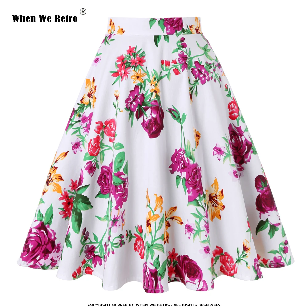 

When We Retro Summer Vintage Skirt Women Sexy Midi Skirt Floral Print High Waist A-Line Solid Female Skirt VD0020