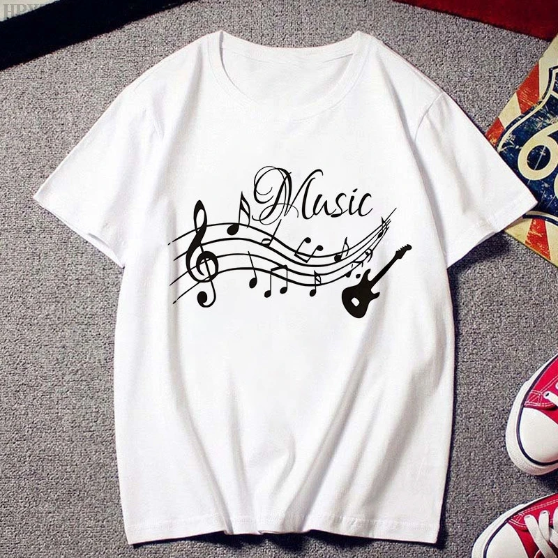 

New white T-shirt women fashion creative Musical note printed T shirt Female Harajuku Tshirt ulzzang clothes vintage clothing
