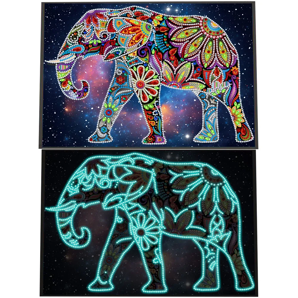 New DIY Luminous Mosaic Kit Elephant Rhinestone Diamond Painting Diamond Embroidery Picture Of Rhinestone Cross Stitch Set