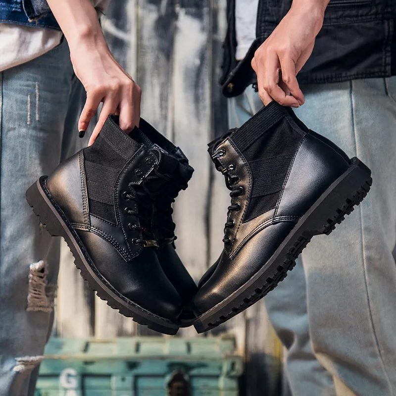 Ботинки мужские армейские тактические из коровьей кожи с высоким берцем Рабочая