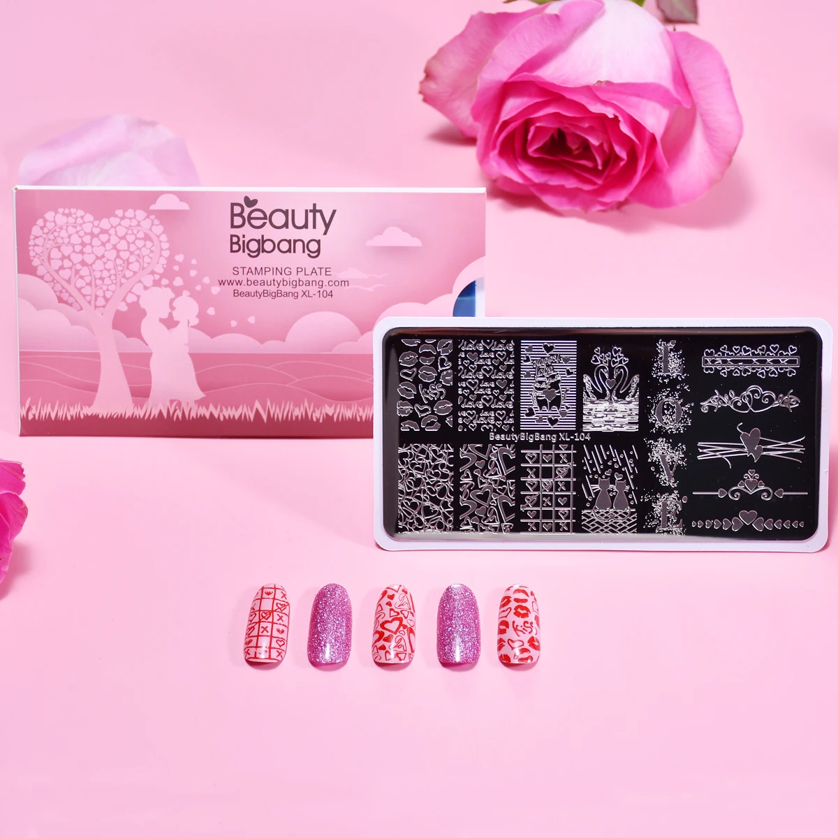 BEAUTYBIGBANG Rectangle Valentine's Day Stamping Plate Lover and Kiss Nail Art Image Stamp Templates | Красота и здоровье