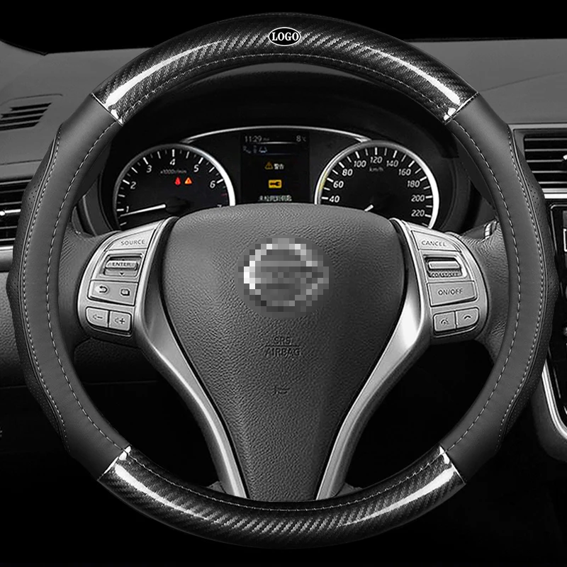 

Карбон волокно кожаное рулевое колесо Чехлы интерьерные аксессуары 38 см для Nissan Almera Navara Serena X-Trail стайлинга автомобилей