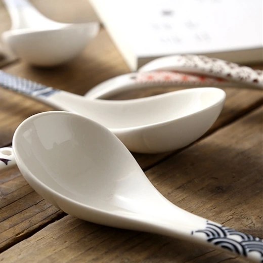 

1Pcs Ceramic Spoon Tableware Environmental protection Porcelain Ladle Japanese Soup Rice scoop Restaurant Household Kitchenware