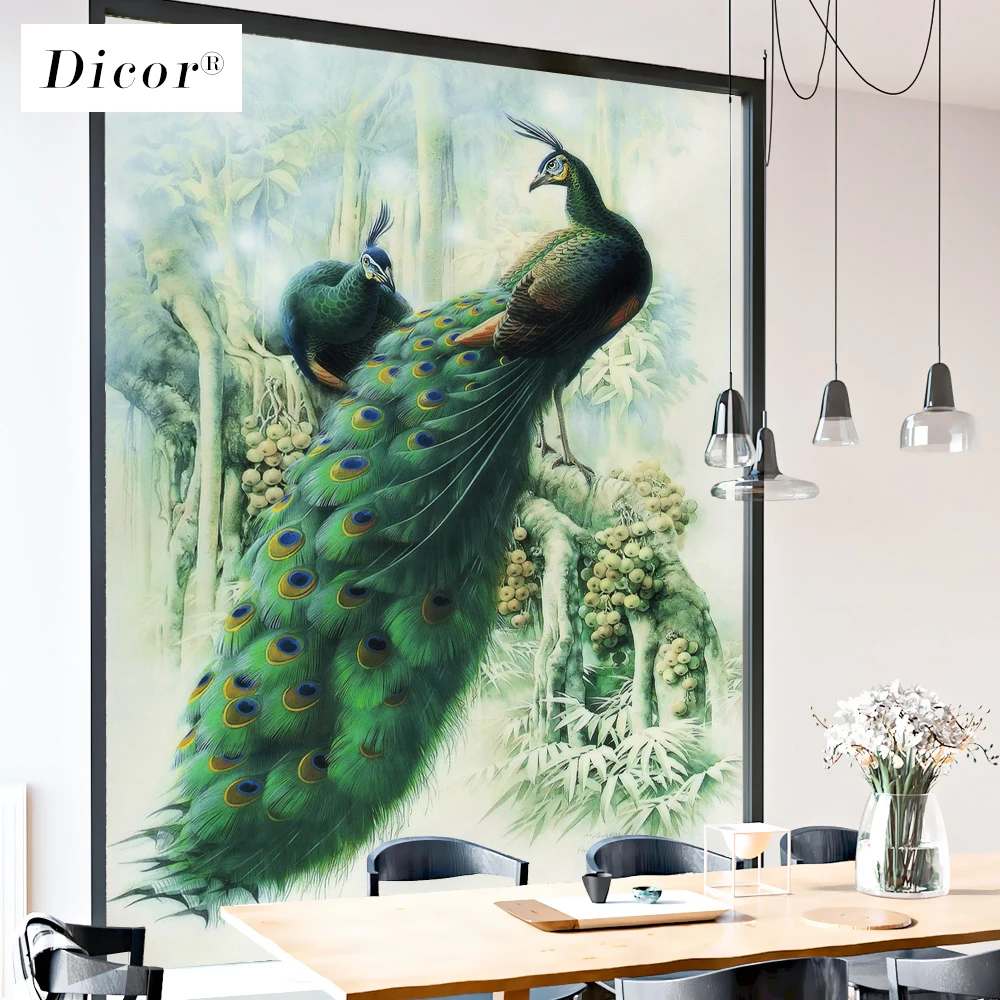 Красивая наклейка на окно с изображением павлина дикора матовая непрозрачная